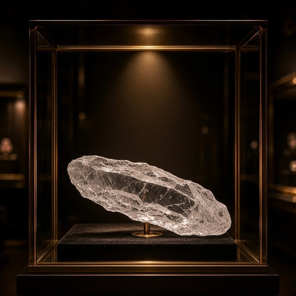 Illustratieve impressie van de Eva Star: een lange, smalle heldere ruwe diamant