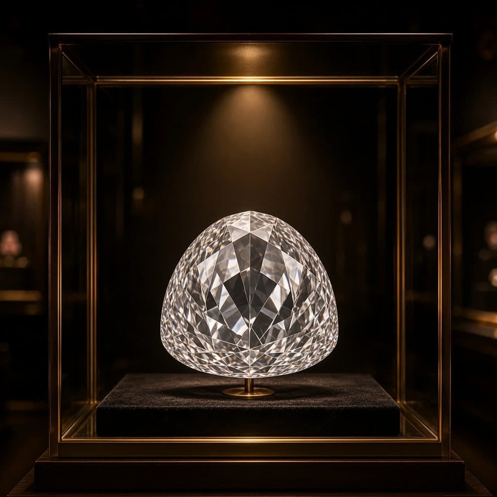 Illustratieve impressie van de Great Mogul zoals Tavernier hem beschreef: een hoge roosgeslepen diamant