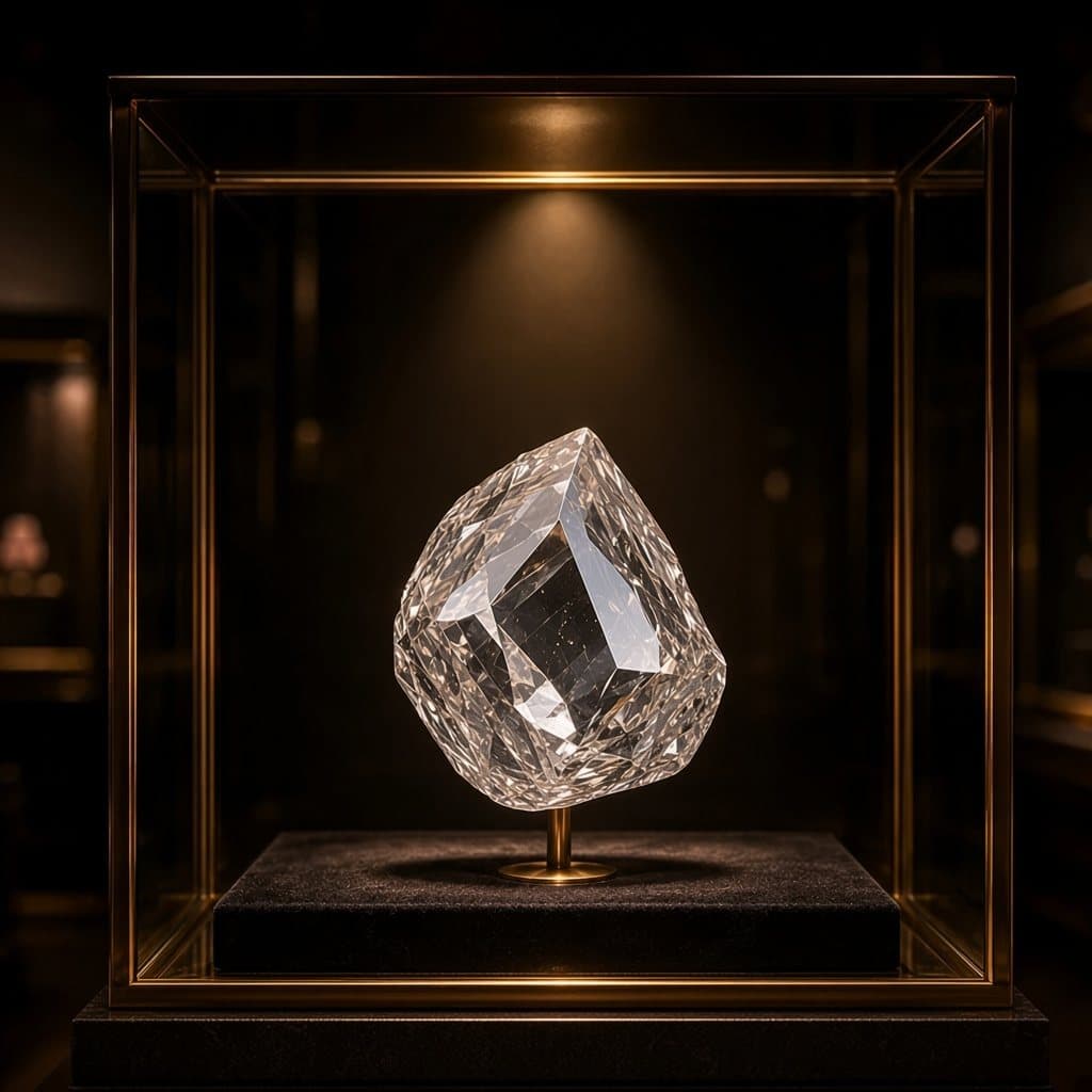Illustratieve impressie van de Seriti: een hoekige heldere ruwe diamant