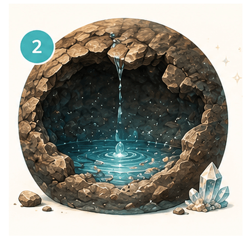 Stap 2: mineraalrijk water dat in de holte van een geode stroomt
