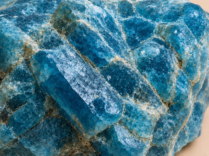 Detailfoto van apatiet met blauwe kristalstructuur