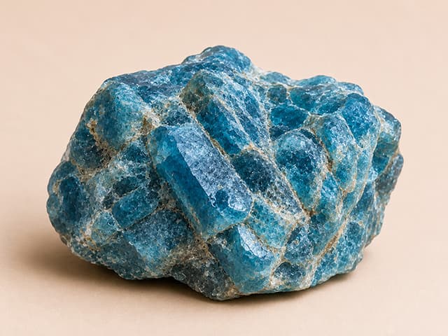 Voorbeeldfoto van apatiet met helderblauwe kristallen
