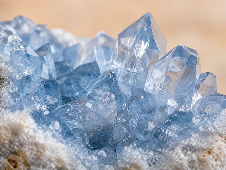 Detailfoto van celestien met zachte blauwe kristalpunten