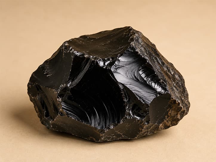 Voorbeeldfoto van zwarte obsidiaan met glasachtige glans