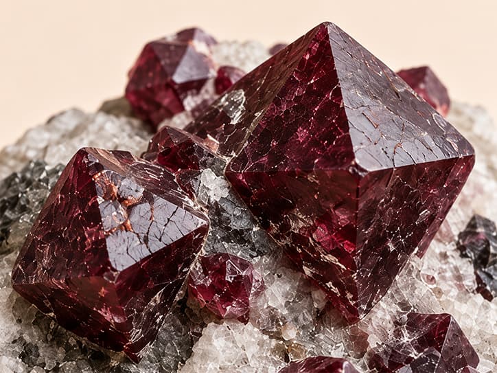 Illustratieve detailafbeelding van octaëdrische spinel-kristallen