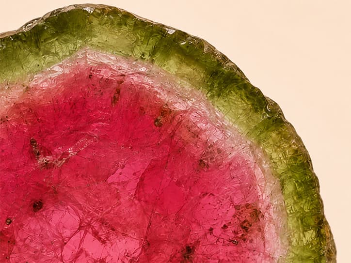 Detailfoto van watermeloen-toermalijn met kleurzones