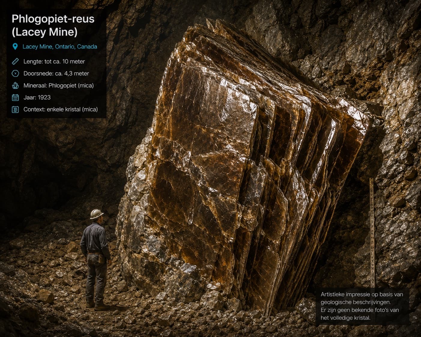 Artistieke reconstructie van de phlogopiet-reus uit de Lacey Mine