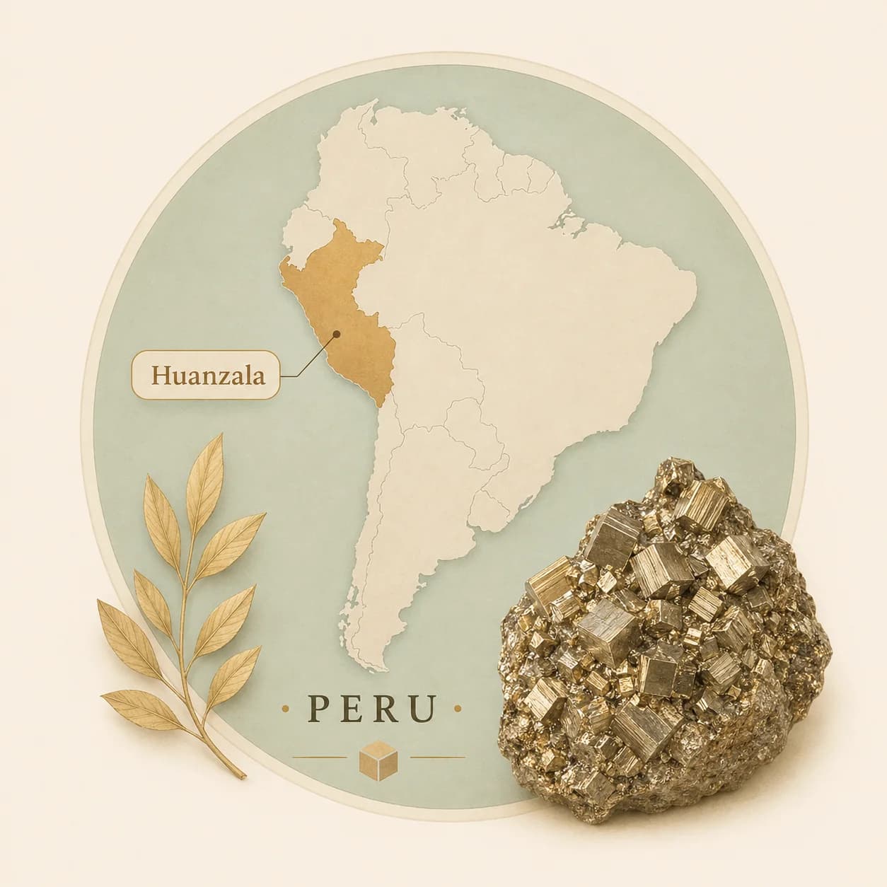 Illustratieve kaart van Zuid-Amerika met Peru en de vindplaats Huanzala
